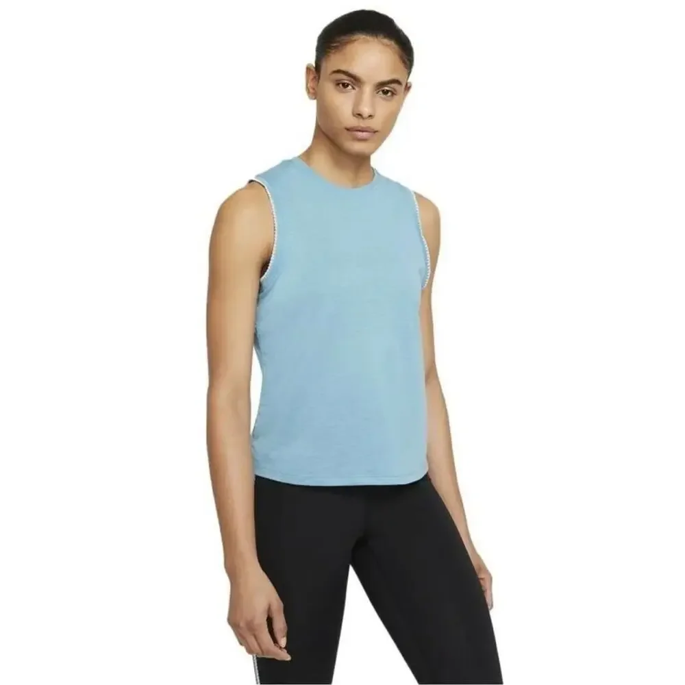 Nike Tank Top Muscle T-Shirt Yoga NWT Embroidered Sleeve Blue/White Womens Large